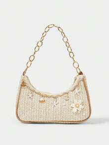 單肩包鏈子貼花邊百合珍珠