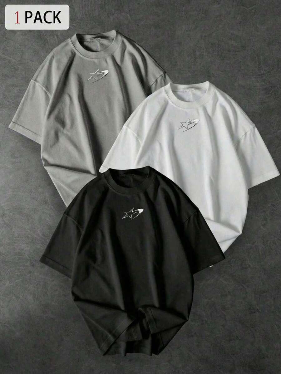 Sport MetroGents Men's Star & Moon Print Short Sleeve Sports T-Shirt - Black - View 1