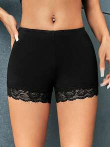 Firerie 91%纯棉女士黑色蕾丝边纯色短裤，休闲针织面料弹力短款打底裤 - 优雅性感，日常舒适运动装，可搭配裙装，适合外出、居家、瑜伽、上学、室内活动，打造甜美少女和清纯少女风格，复古风情，春夏皆宜 - 彩色 - 查看 4
