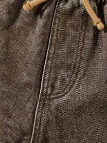 Genkimix Kids Kleine Jungen Casual Jeans Shorts, khakifarben, Frühling/Sommer, Kordelzug Dekoration, Cargo Taschen, weite Passform, weiches & bequemes Material, modischer Alltags-Look - Braun - Übersicht 6