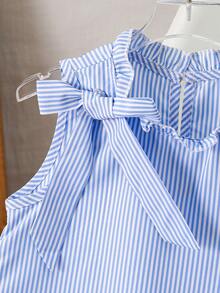 SHEIN 女童蝴蝶结荷叶边领口及下摆连衣裙 - 藍白色 - 查看 6