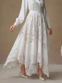 Anewsta Chân váy trắng thêu ren khoét lỗ cao cấp, thanh lịch, lãng mạn dành cho nữ, thích hợp cho kỳ nghỉ xuân/hè. - trắng - Xem 7