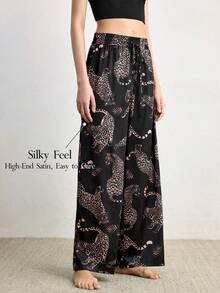 Ocili 缎面睡裤，舒适动物纹家居服下装（女士款） - 黑色 - 查看 2