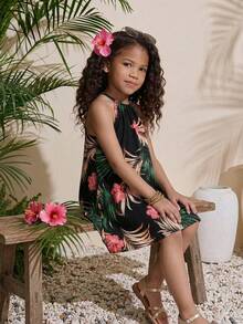 Đầm cổ yếm dệt họa tiết hoa nhiệt đới thời trang thường ngày cho bé gái đi nghỉ mát. - Nhiều màu - Xem 7