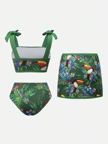 Swim Oasis 女士夏季沙滩花鸟印花休闲比基尼三角裤泳衣套装，含配套半身裙 - 彩色 - 查看 2