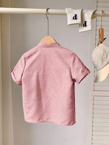 SHEIN LMoss Kids 1件装年轻男童休闲宽松梭织纯色立领短袖衬衫 - 藕粉色 - 查看 2