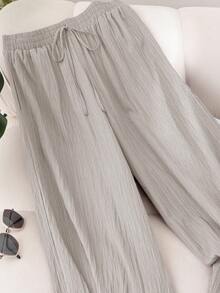 CosyJoli Plus Size Women's New Spring Summer Business Casual Woman Beach Outfits For Woman Valentine Day Style Fashion Commuting Elegant Purple Lotus Root Pink Wide-Leg Trousers, Pocket Trousers.Pants Beach Vacation Outfits Lavender College Students Outfit Valentines Clothes Cruise Outfits Women Summer Pants Baggy - Light Grey - View 3