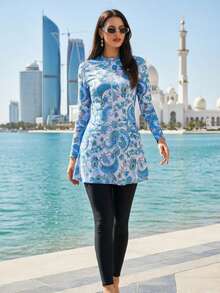 Swim Mulvari Paisley Print Burkini 2 Pieces Set, Vacation Beach - Multicolor - View 5