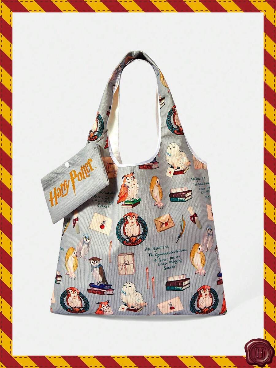 HARRY POTTER X SHEIN 1 paquete, Bolso tipo chaleco de pana con estampado de búho, de gran capacidad. - Multicolor - Ver 1