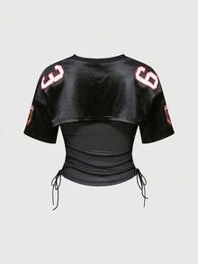 ROMWE Street Life 2pcs/Set Street Style Sports Jersey Cropped T-Shirt & Bandeau Top - Multicolor - View 2