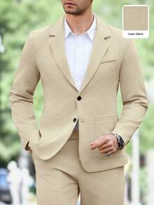Manfinity Mode Bộ vest công sở nam đơn giản, màu trơn, gồm áo và quần, màu nâu, bộ 2 món, thích hợp cho sinh hoạt thường ngày, du lịch cuối tuần, hoạt động ngoài trời, môi trường làm việc thoải mái hoặc các dịp trang trọng, quà tặng cho bạn trai/chồng, quà kỷ niệm. - Màu Khaki - Xem 4