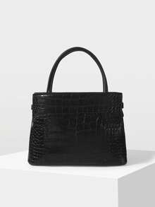 MOTF PREMIUM BOLSO DE MANO CON ESTAMPADO DE CAIMÁN DE MODA - Patrón de cocodrilo negro - Ver 4