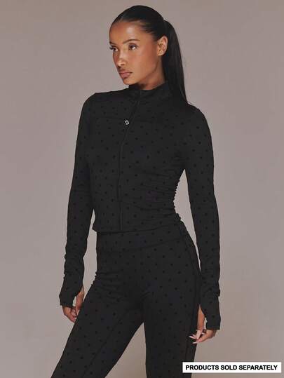 Musera Sport 拉链式 BBL 丝绒波点运动外套，仅限运动健身健身房可爱普拉提日常穿着