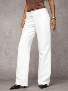 SHEIN BAE 97% Cotton Casual & Formal White Pants For Women - White - View 5