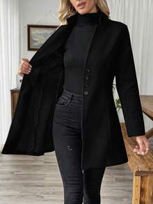 EMERY ROSE 女士休闲度假立领修身羊毛夹克 - 黑色 - 查看 3