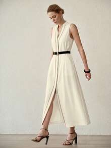 MOTF PREMIUM CONTRAST BINDING BUTTON UP DRESS - Apricot - View 5