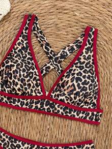 Swim Mod Bộ bikini hai mảnh gợi cảm buộc dây cổ họa tiết da báo dành cho nữ, thích hợp mặc đi biển mùa hè. - Nhiều màu - Xem 4