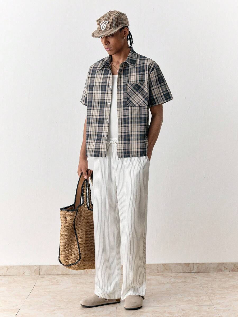 SWAVVY Quần dài nam kẻ sọc dáng casual, có dây rút ở eo, túi xéo, thích hợp đi làm. - trắng - Xem 1