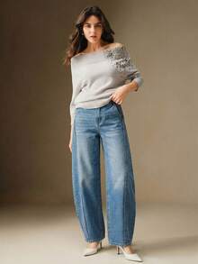 Quần jeans xanh thời trang xắn gấu - Màu xanh lam - Xem 3