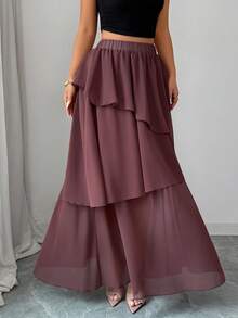 Elenzga Chân váy nữ, chất liệu chiffon mềm mại và thoải mái màu nâu sô cô la, thiết kế nhiều lớp tạo vẻ thướt tha và duyên dáng, dáng chữ A tôn dáng đôi chân, phù hợp cho công sở, du lịch hoặc các sự kiện xã hội, một món đồ không thể thiếu trong tủ quần áo của phụ nữ. Chân váy maxi nhiều lớp, bộ chân váy hai mảnh cho nữ, chân váy dài xếp tầng, chân váy dài thướt tha, chân váy maxi xếp bèo. - Màu nâu Sô-cô-la - Xem 1