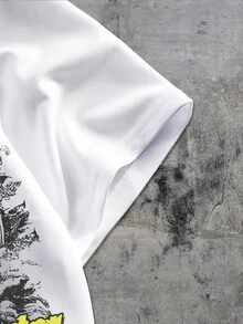 ROMWE MEN Street Life Men's Loose Fit Drop Shoulder Short Style Printed T-Shirt - White - View 5