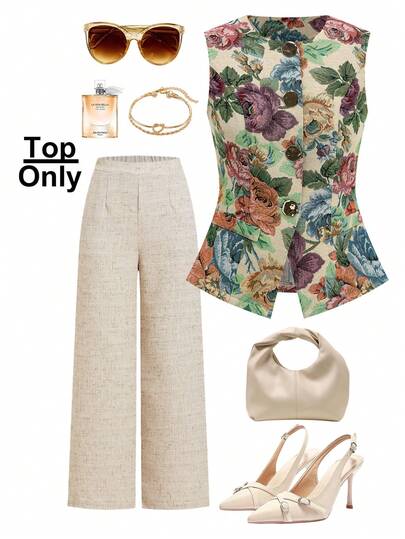 Ellevyn French Style Women Sleeveless Vest With Metal Button Closure, Suitable For Commuting