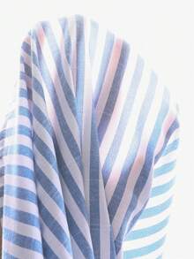 SHEIN 女童蓝白条纹印花蝴蝶结荷叶边短袖休闲连衣裙，时尚百搭，适合春夏日常穿着和度假。 - 藍色 - 查看 6