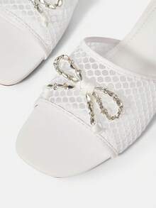 CUCCOO HITCHD Damenschuhe Sommer Neu Schleife Strass Mesh Flache Schuhe, weiße quadratische Zehenform modisch elegant vielseitig Casual Strandschuhe Cut Out atmungsaktiv nicht müde Füße Tragen Sandalen - Schneewittchen - Übersicht 5