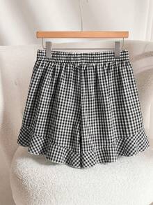 CosyJoli Plus Size Women Plaid Drawstring Waist Casual Versatile Date & Outing Shorts - Multicolor - View 2