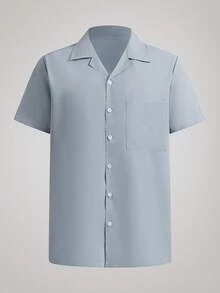 Officeau Unisex einfaches, einfarbiges, locker sitzendes, lässiges Kurzarmhemd, vielseitig einsetzbar für Frühling & Sommer - Grau - Übersicht 1
