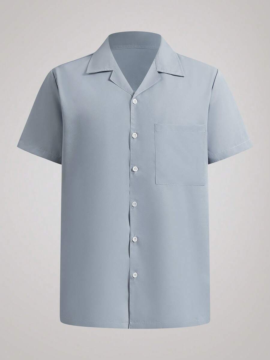 Officeau Unisex einfaches, einfarbiges, locker sitzendes, lässiges Kurzarmhemd, vielseitig einsetzbar für Frühling & Sommer - Grau - Übersicht 1