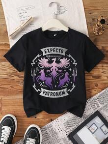 HARRY POTTER X SHEIN 少女字母图案印花圆领短袖T恤 - 白色 - 查看 7