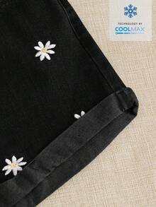 Breezaya Women's Floral Embroidered Pocket Casual Denim Shorts - Black - View 3