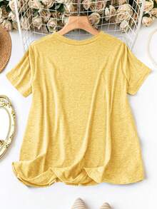 SHEIN Áo thun ngắn tay in họa tiết hoa cỡ lớn dành cho nữ. - Vàng nhạt - Xem 2