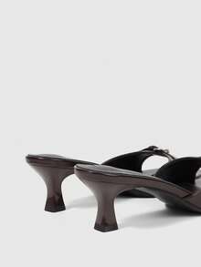 Sleekvia Summer New One-Word Belt Wear High-Heeled Women's Slippers - dark brown - View 5