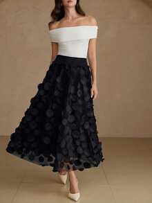 Aveloria Rosie Apricot Mesh Layered Cutout A-Line Skirt, Waist Cinching Elegant Design, Romantic French Style Suitable For Dates And Parties - Black - View 3