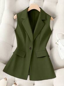 Franclia Women's Solid Color Minimalist Sleeveless Vest, Elegant Lady Style - Army Green - View 1