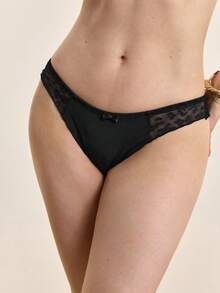 1 Set Women's Solid & Leopard Print Underwire Bra & Panty Set - Black - View 9