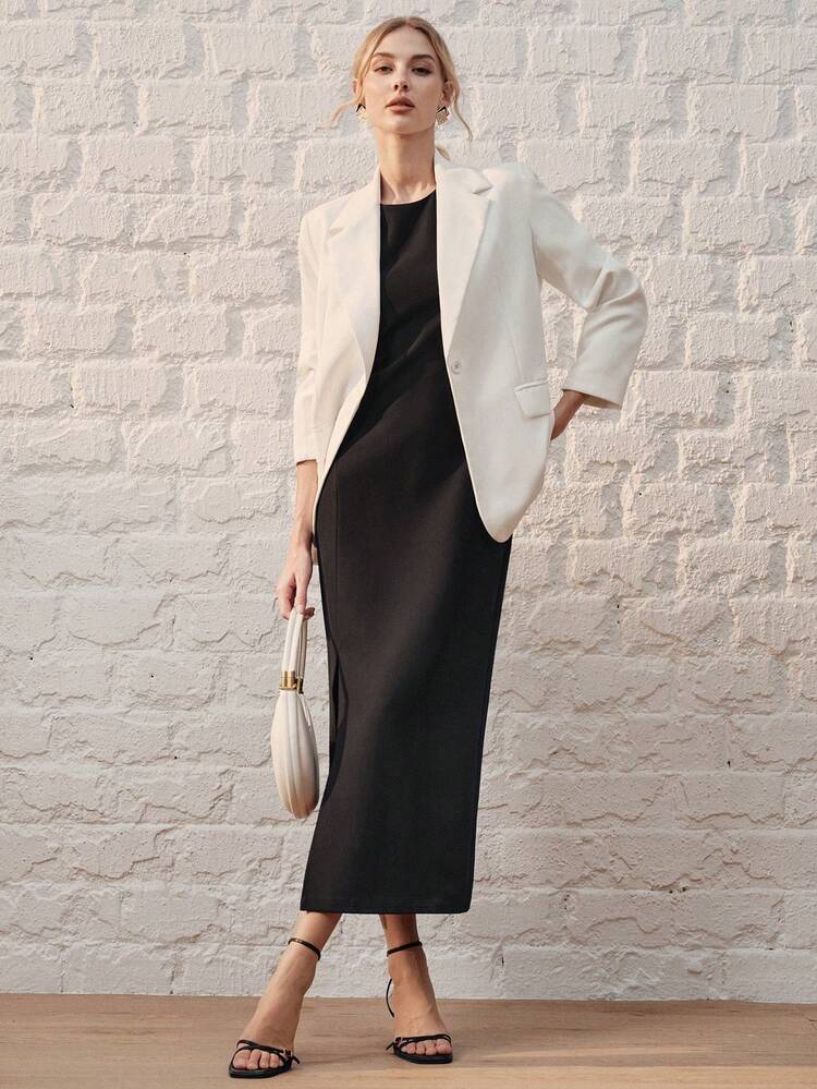 Women's High-End Luxury Design Slit Fitted Dress, Suitable For Summer Party, Wedding Guest, Black Elegant Dress