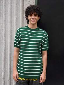 Whitmere Men's Shirt, Urban Casual Striped Business, Lightweight Knit, Loose Slim Fit Relaxed, Spring Summer - Green - View 3