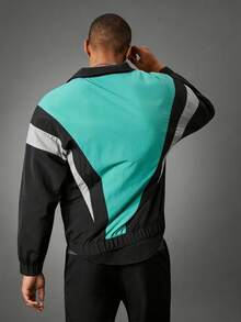 Acti Log Men's Patchwork Stand Collar Black Multi-Color Zipper Front Jacket,Autumn Smart Sporty Vacation Versatile Athletic Gym Fitness Workout Activewear - Black - View 2