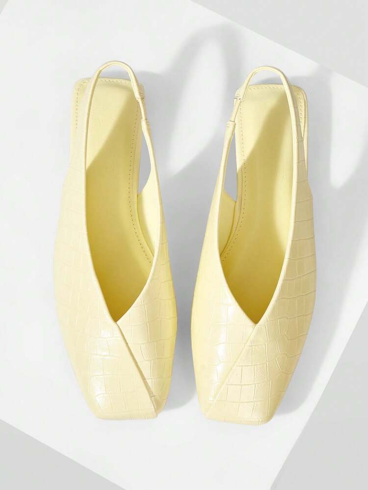 WOMEN SHOES NEW EUROPEAN AND AMERICAN FASHION STONE PATTERN SLINGBACK BOTTOM SQUARE TOE SANDALS, LIGHT YELLOW VERSATILE TEMPERAMENT SLIP-ON FAIRY WIND LIGHT, COMFORTABLE AND ELEGANT HOLIDAY STYLE SHOES