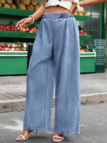 Flexra Women's Casual Washed Wide-Leg Jeans - Blue - View 3