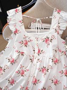 GlowEve CURVE 大码女式碎花开襟羊毛衫，泡泡袖设计，清新休闲风，适合春夏穿着。 - 杏色 - 查看 3