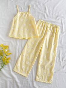 Vintaside Kids 女童蓝白格子印花无袖上衣和配套长裤两件套，修身剪裁，适合外出、休闲、运动、派对等场合。 - 彩色 - 查看 2