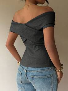Siren Gaze Women's Casual Off-Shoulder T-Shirt, New Spring/Summer Design - Grey - View 2