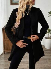 EMERY ROSE 女士休闲度假立领修身羊毛夹克 - 黑色 - 查看 8