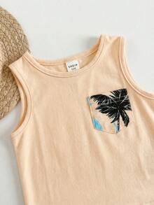 男婴棕榈树印花口袋背心和短裤休闲套装 - 彩色 - 查看 4