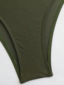 Swim Oasis Women's Solid Color Elegant One-Piece Swimsuit + Long Skirt With Round Golden Decor, Green Summer Holiday Beach Party Resort Dinner Outfits - Army Green - View 6