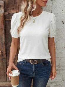 Selamara 女士休闲基础款白色圆领插肩袖T恤 - 白色 - 查看 5